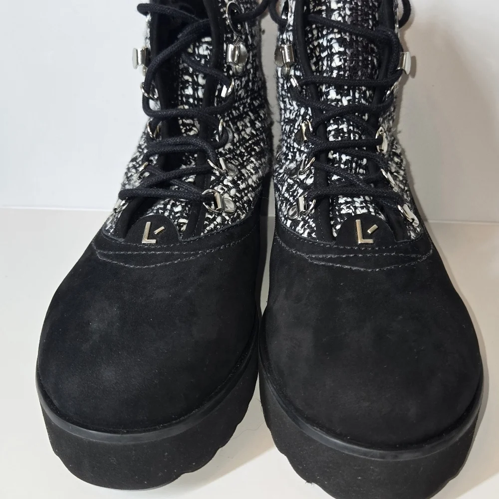 Larroude Vail Black Suede Tweed Ankle Booties Size 6 NWOT Designer